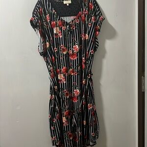 Bobbie Brooks Plus Size Floral vertical striped dress.